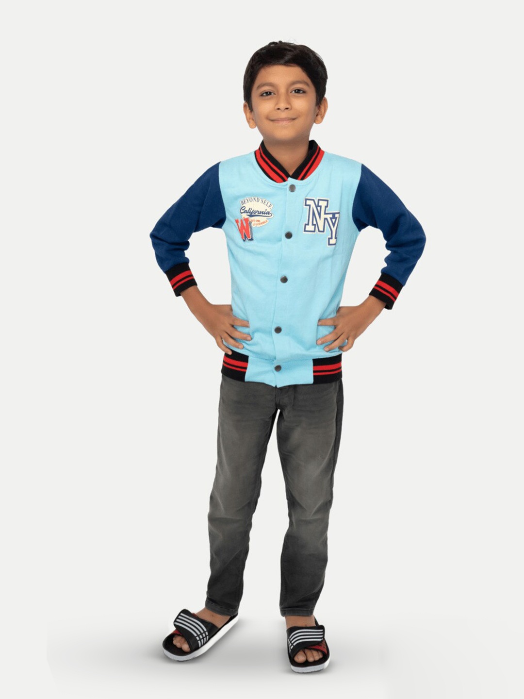 BAESD Boys Typography Printed Polo Collar T-shirt, Blue