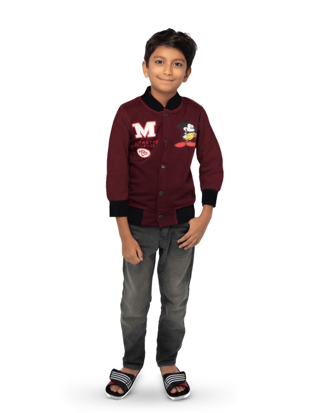 

BAESD Boys Printed V-Neck Applique T-shirt, Maroon