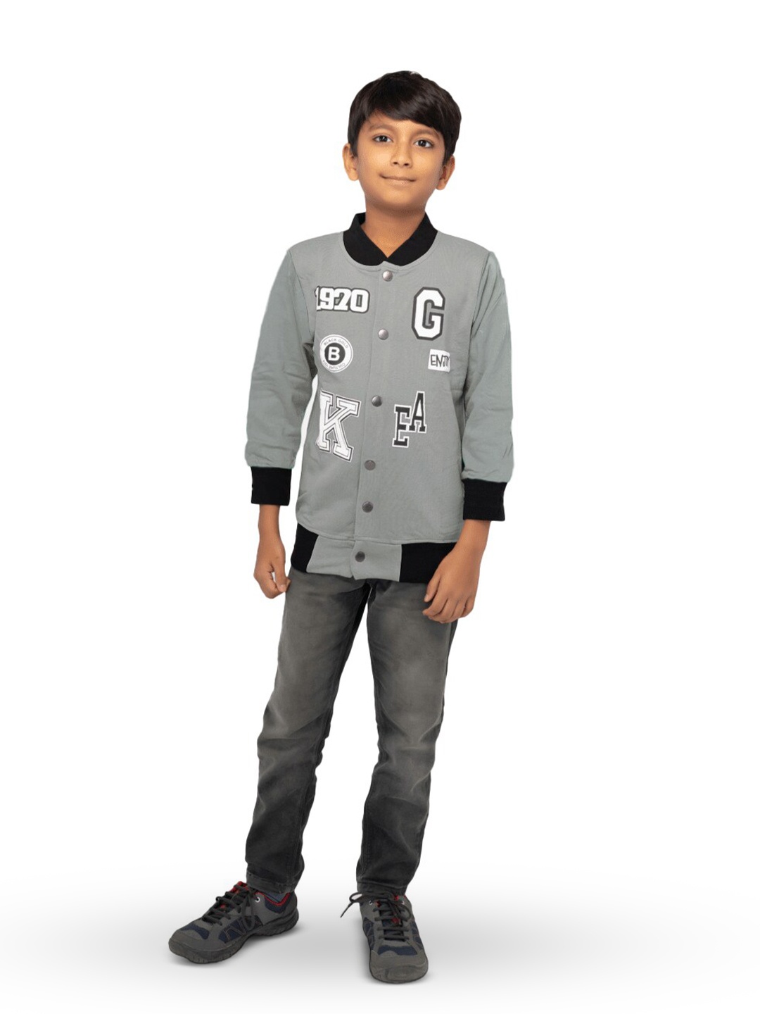 

BAESD Boys Typography Hooded Applique T-shirt, Grey