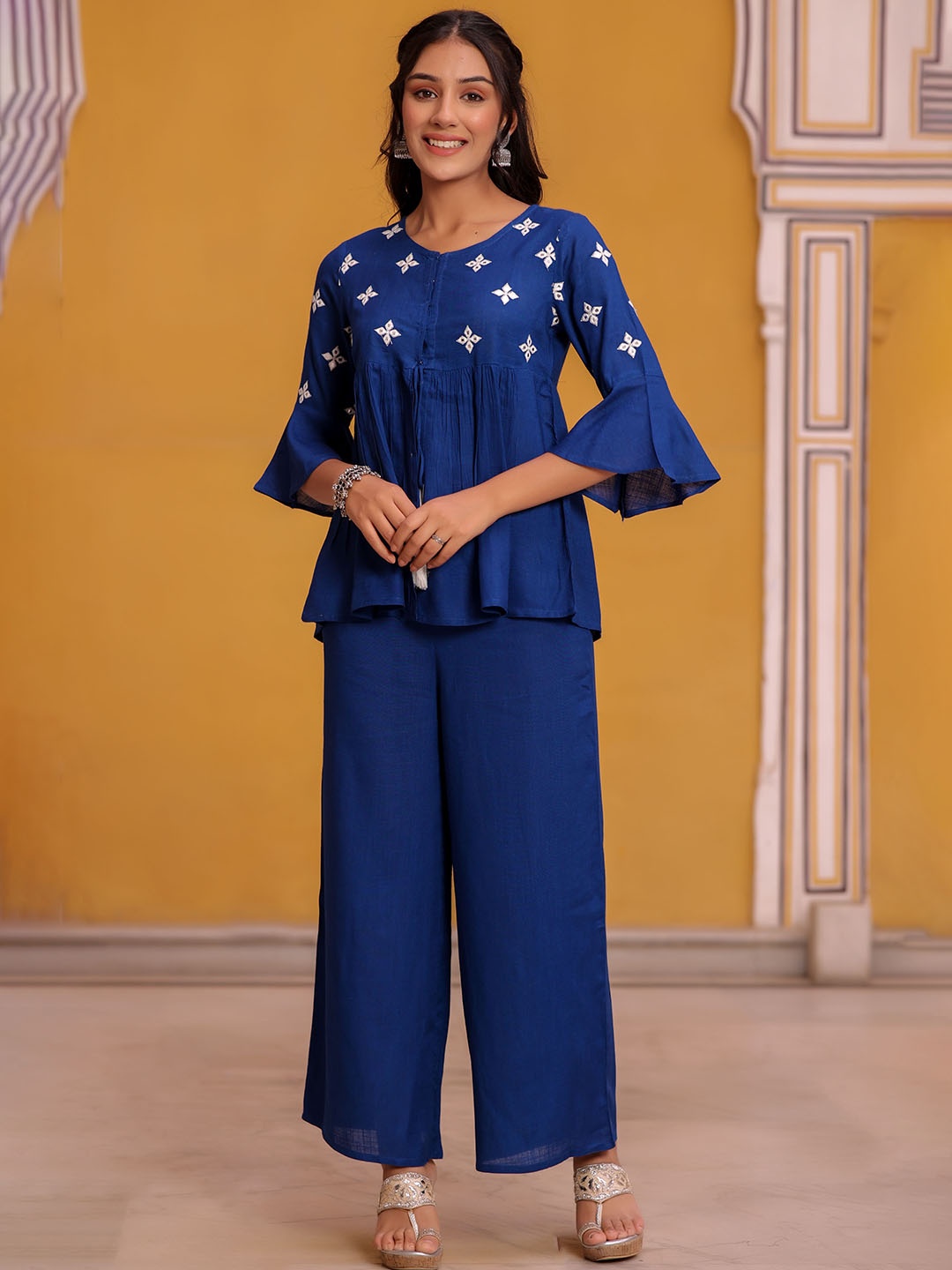 

KASYA Embroidered Top & Trousers Co-Ords, Blue