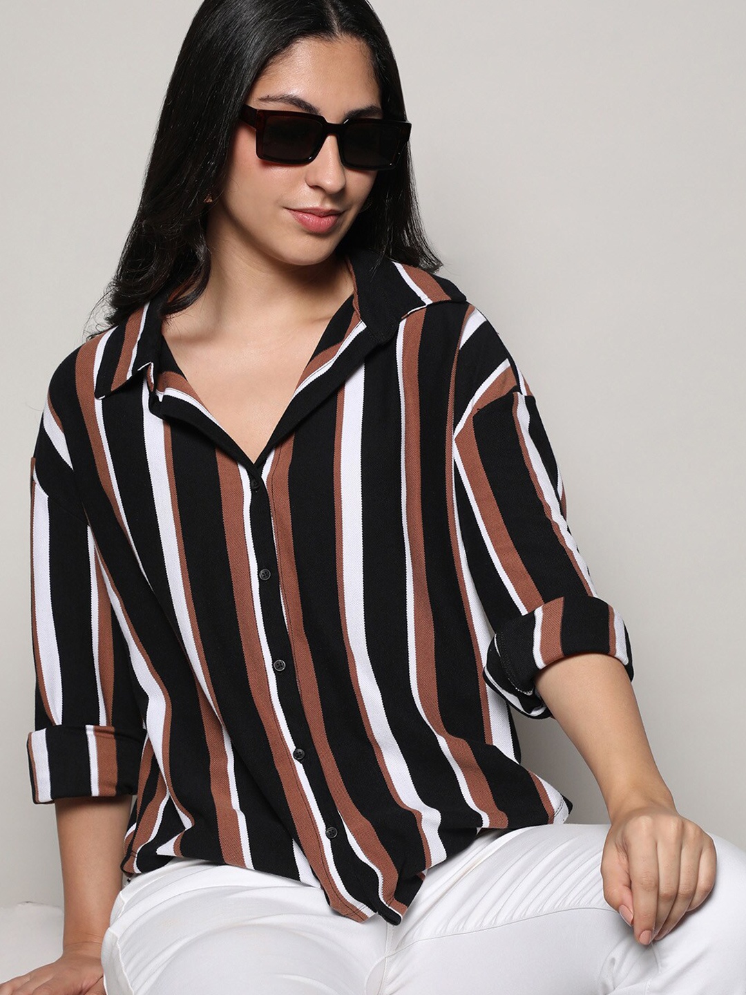 

Campus Sutra Women Classic Boxy Opaque Striped Casual Shirt, Multi