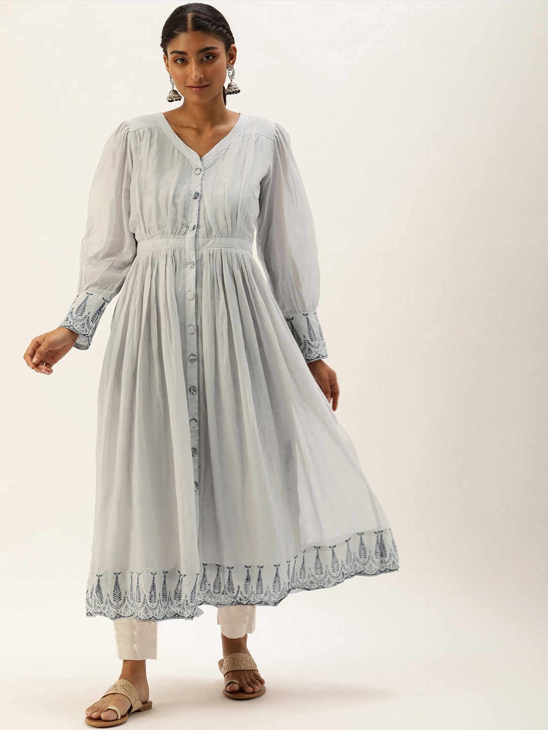

KALINI Women Thread Work Indie Prints Anarkali Kurta, Off white