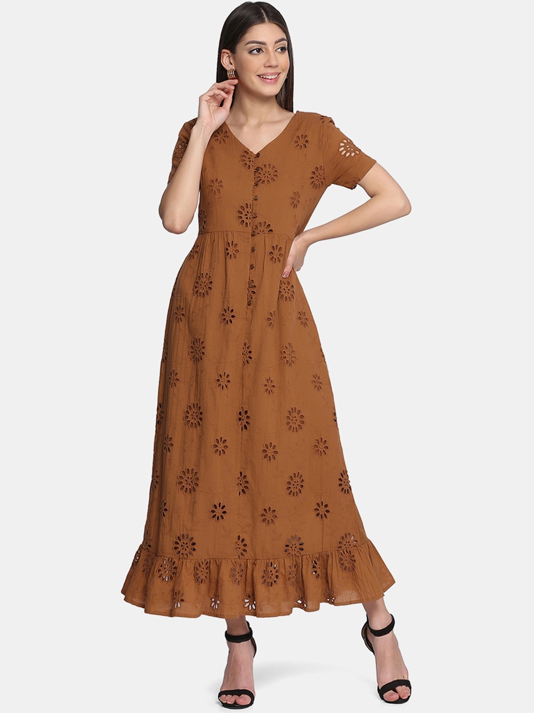 

KALINI Women Ethnic Motifs Thread Work Indie Prints Kurta, Brown
