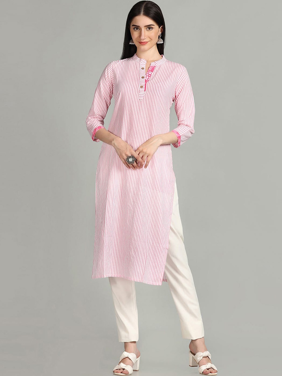 

KALINI Women Striped Indie Prints Kurta, Pink