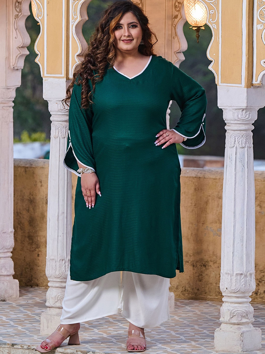 PrettyPlus by Desinoor.com Women Thread Work Kurta, Green
