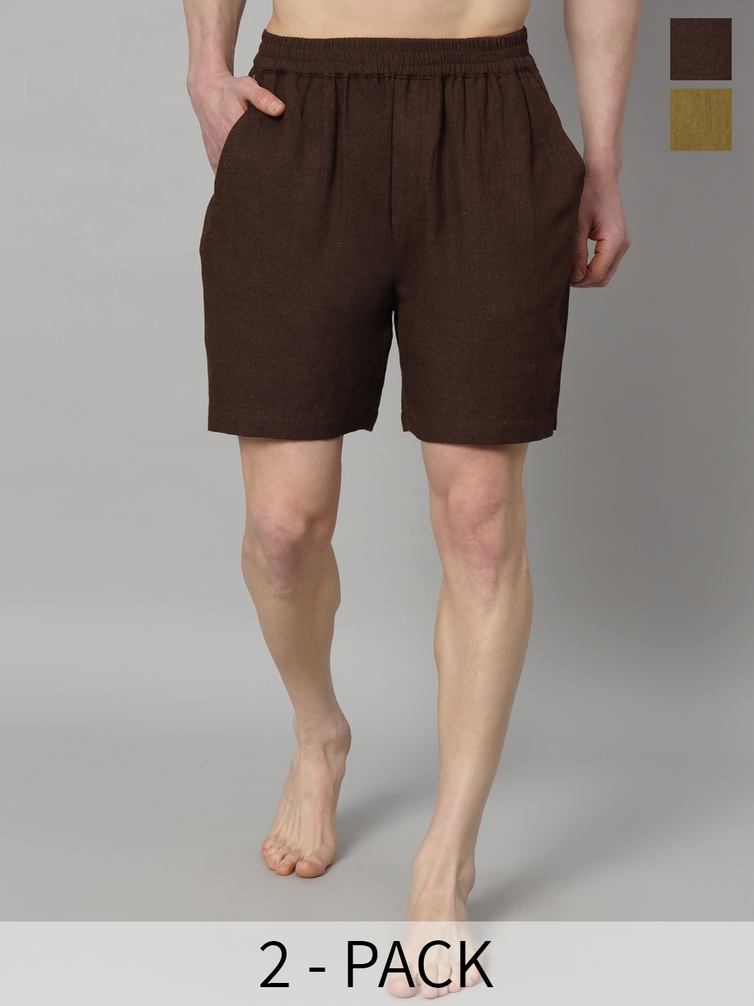 

OWO THE LABEL Pack Of 2 Woven Boxers OTLMB05_9-S, Khaki