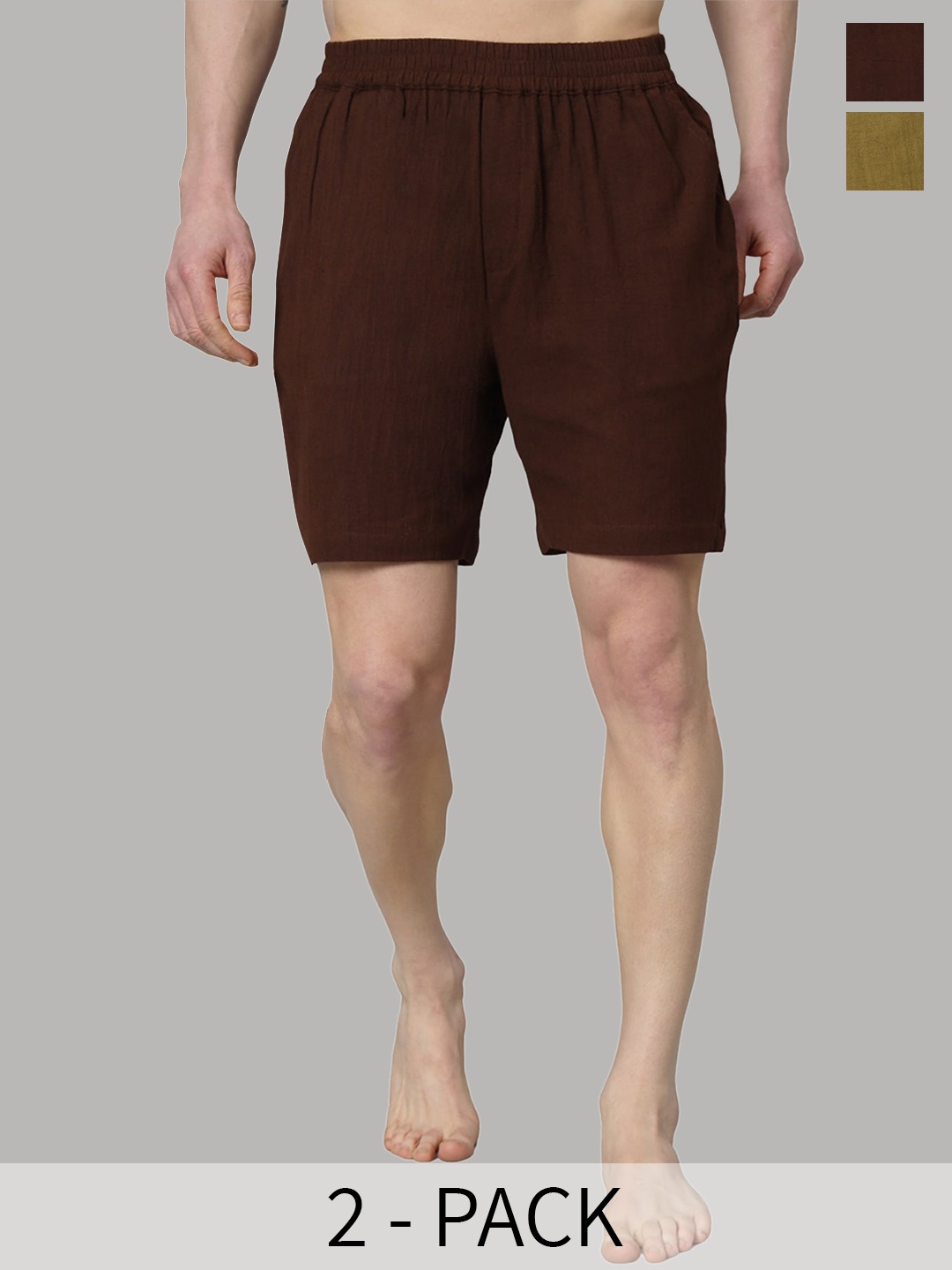 

OWO THE LABEL Pack Of 2 Woven Boxers OTLMB05_7-S, Khaki