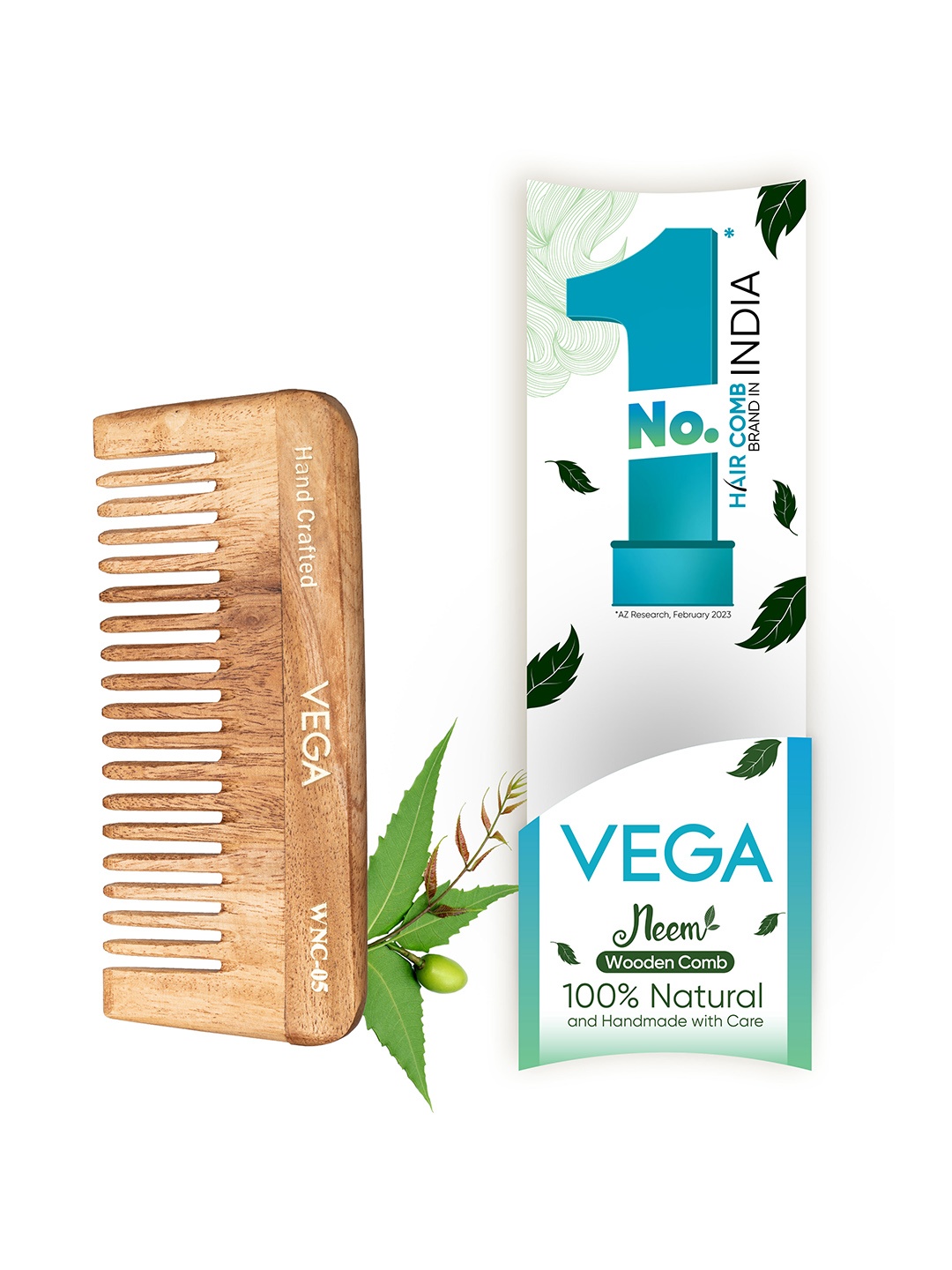 

VEGA WNC-05 Neem Wooden Coarse Toothed Hair Comb, Brown
