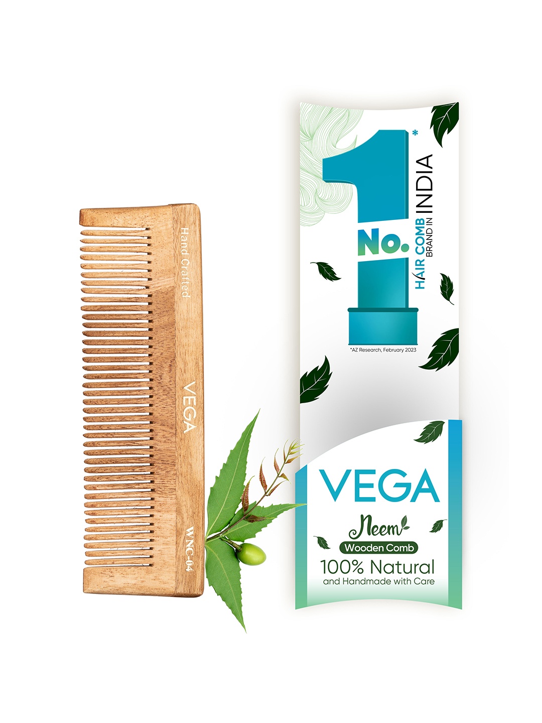 

VEGA WNC-04 Neem Wooden Fine Toothed Hair Comb, Brown