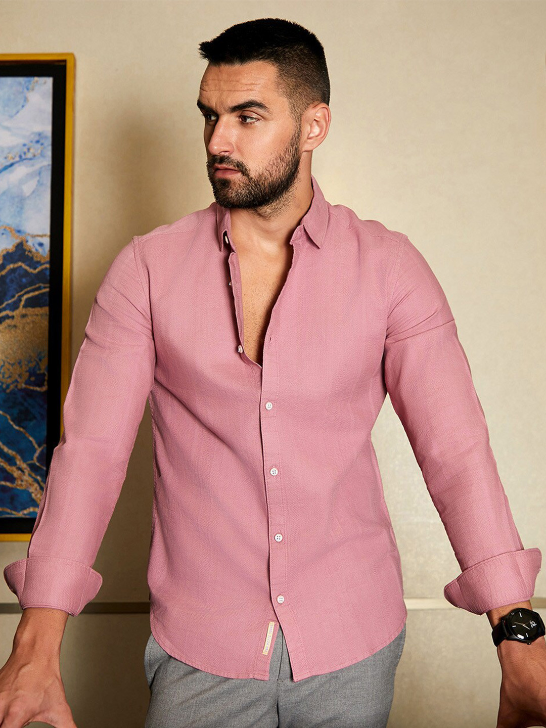 

Campus Sutra Men Classic Opaque Casual Shirt, Pink