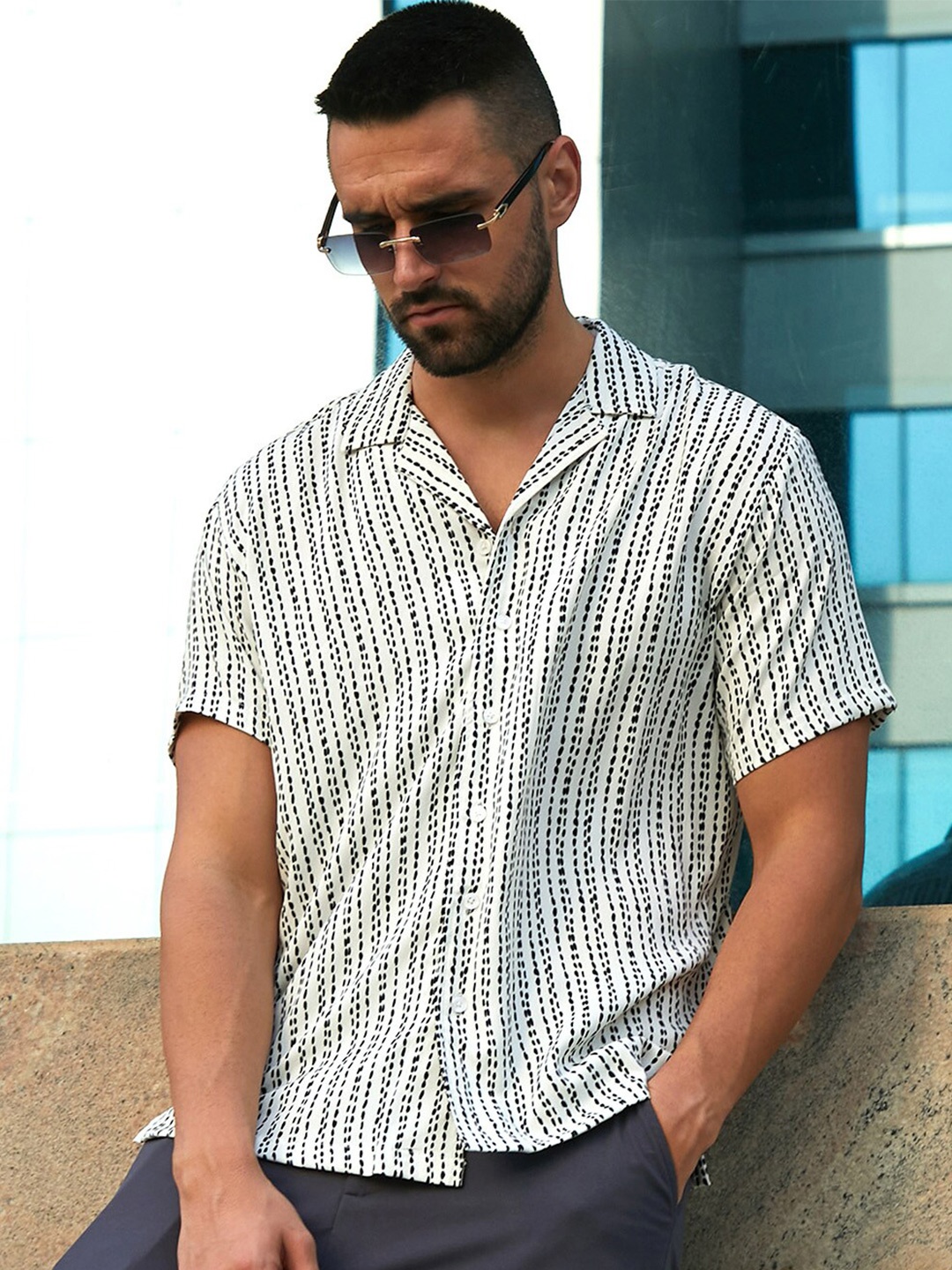

Campus Sutra Dot Lined Shirt, White