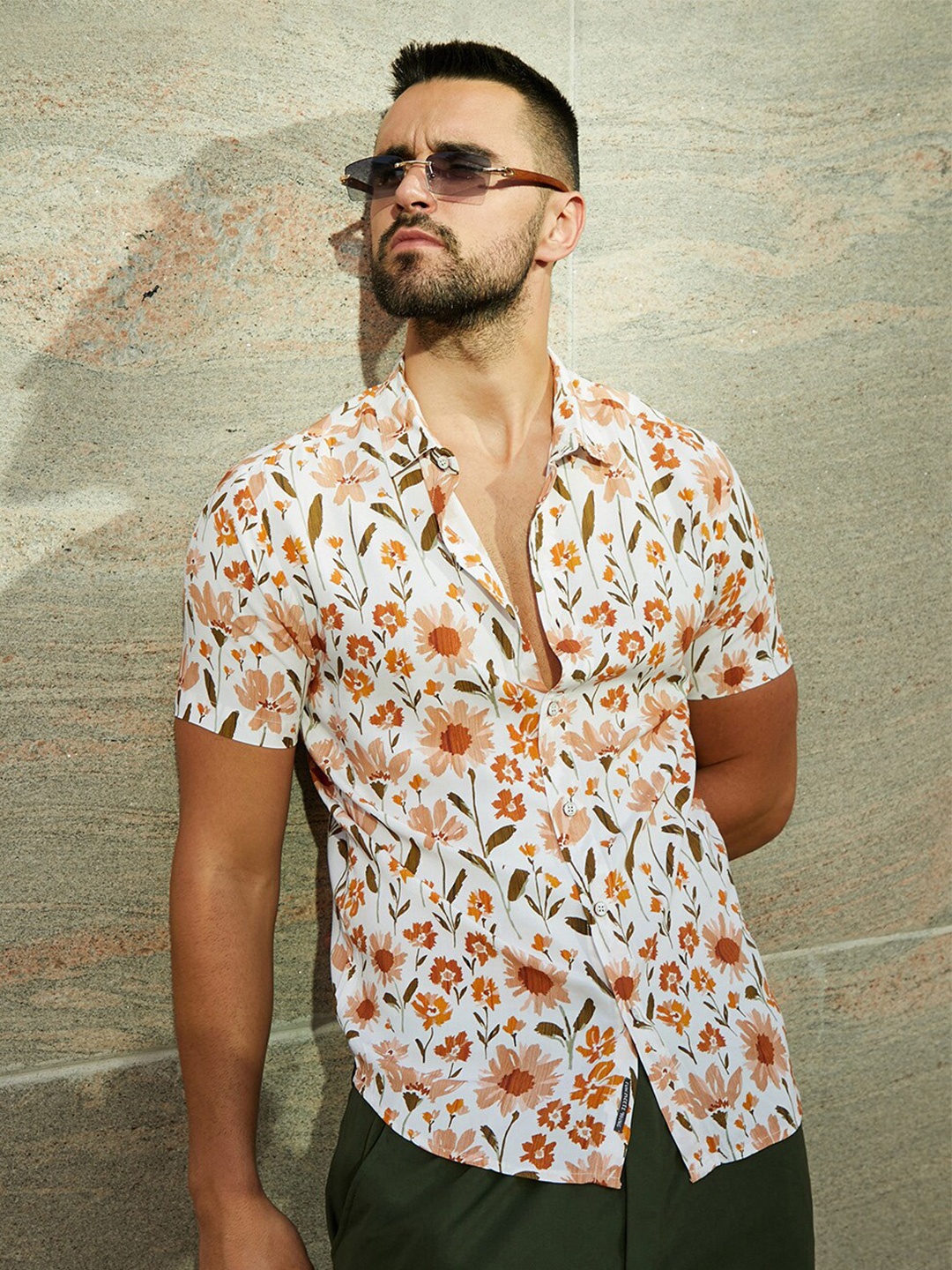 

Campus Sutra Flower Shirt, Orange