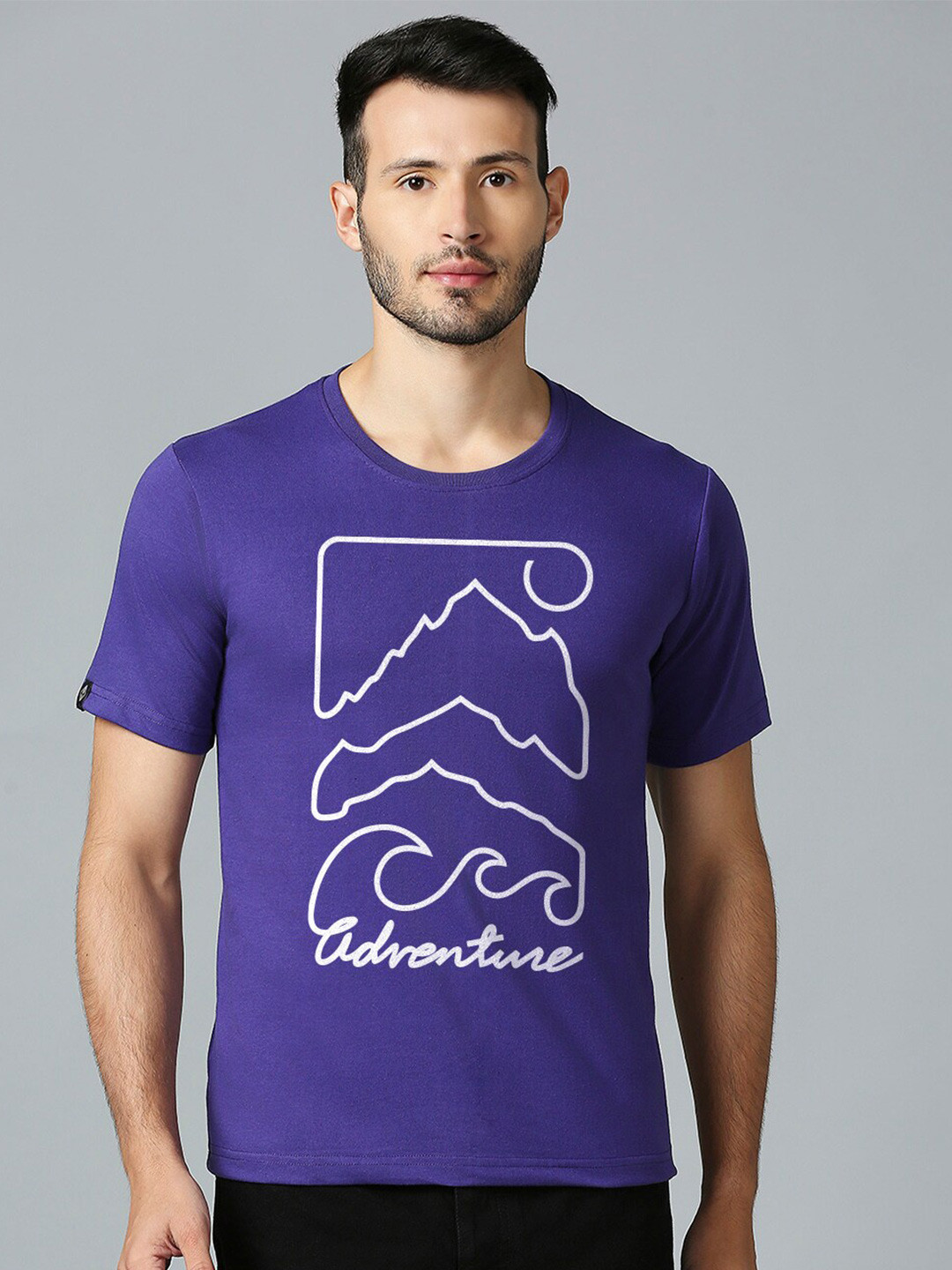 

MOD ECRU Unisex Typography Printed V-Neck Raw Edge T-shirt, Purple