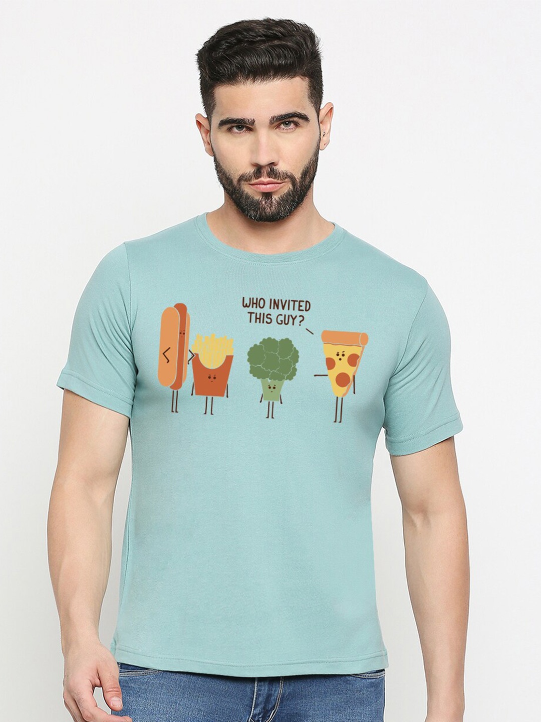 

MOD ECRU Unisex Printed V-Neck Applique T-shirt, Green