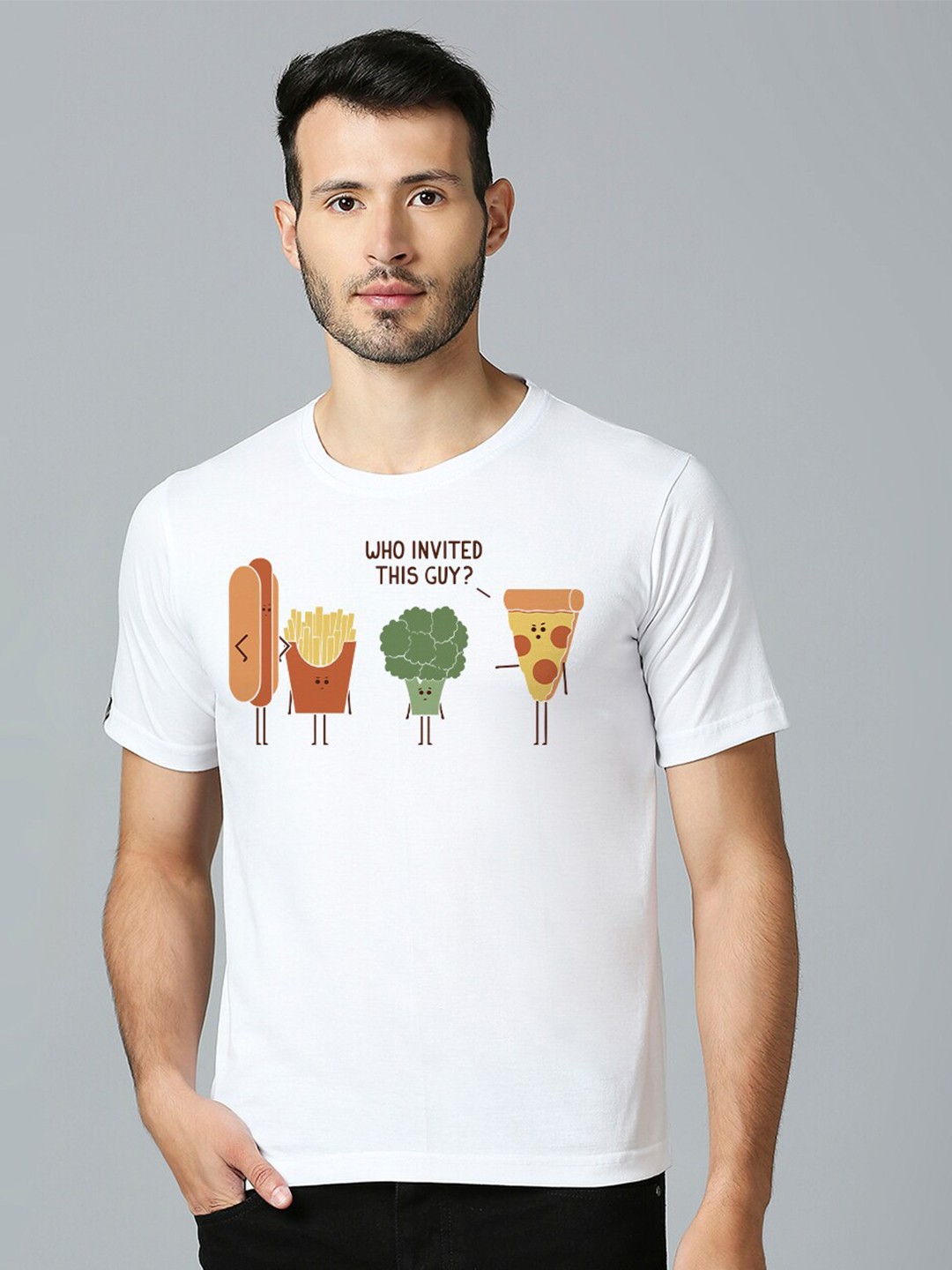 

MOD ECRU Unisex Printed V-Neck Applique T-shirt, White