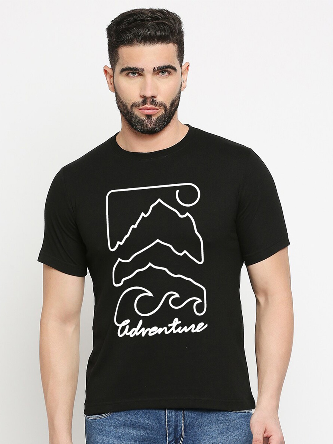 

MOD ECRU Unisex Printed V-Neck Raw Edge T-shirt, Black