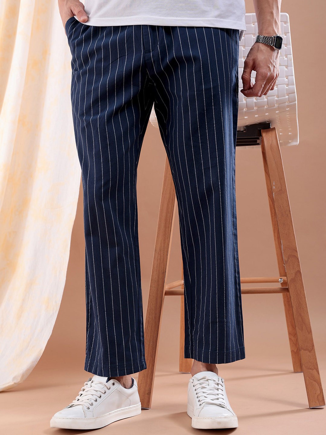 

The Indian Garage Co Men Striped Trousers, Navy blue