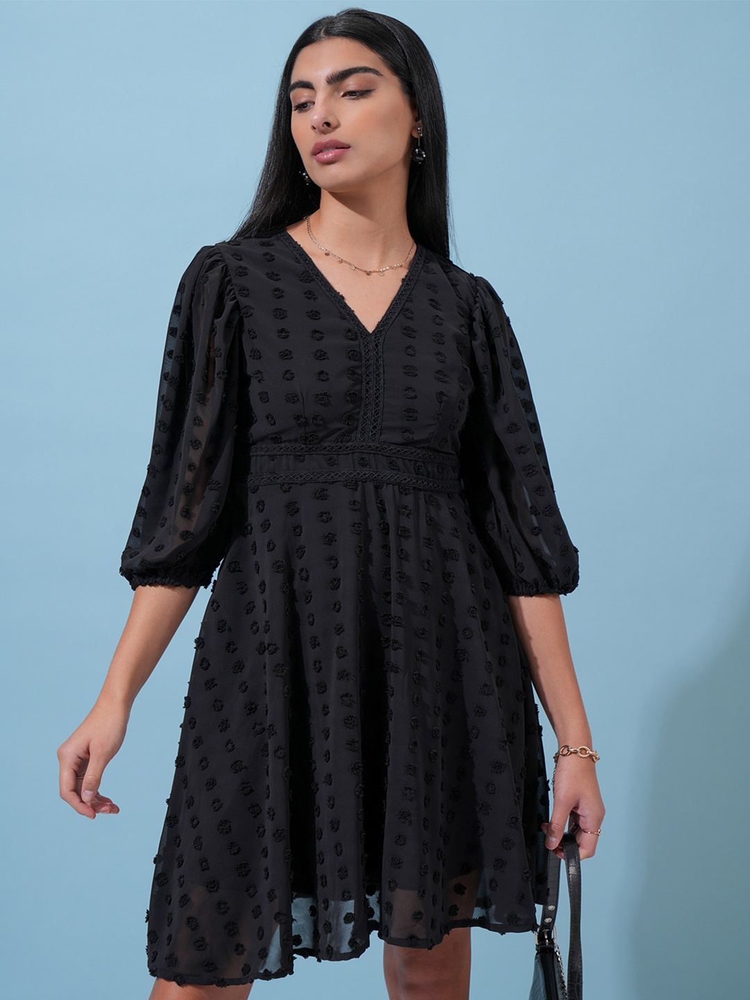

Tokyo Talkies Puff Sleeve Fit & Flare Dress, Black