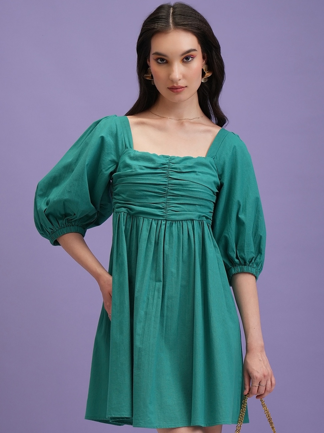 

Tokyo Talkies Puff Sleeve Fit & Flare Dress, Green