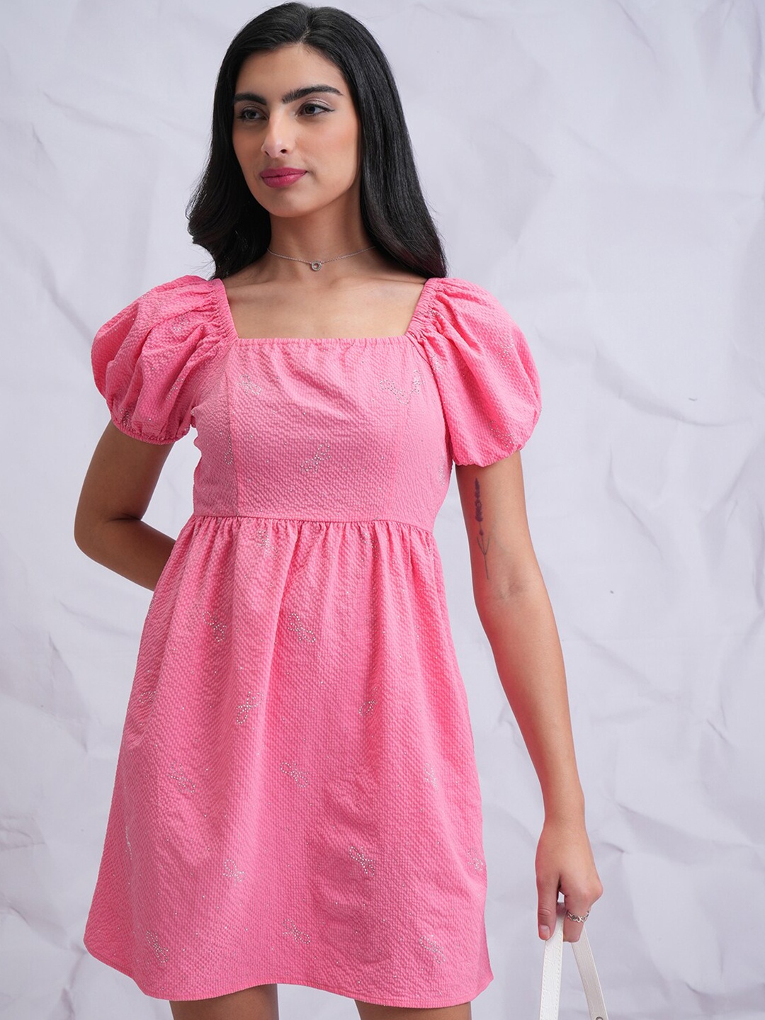 

Tokyo Talkies Puff Sleeve Fit & Flare Dress, Pink