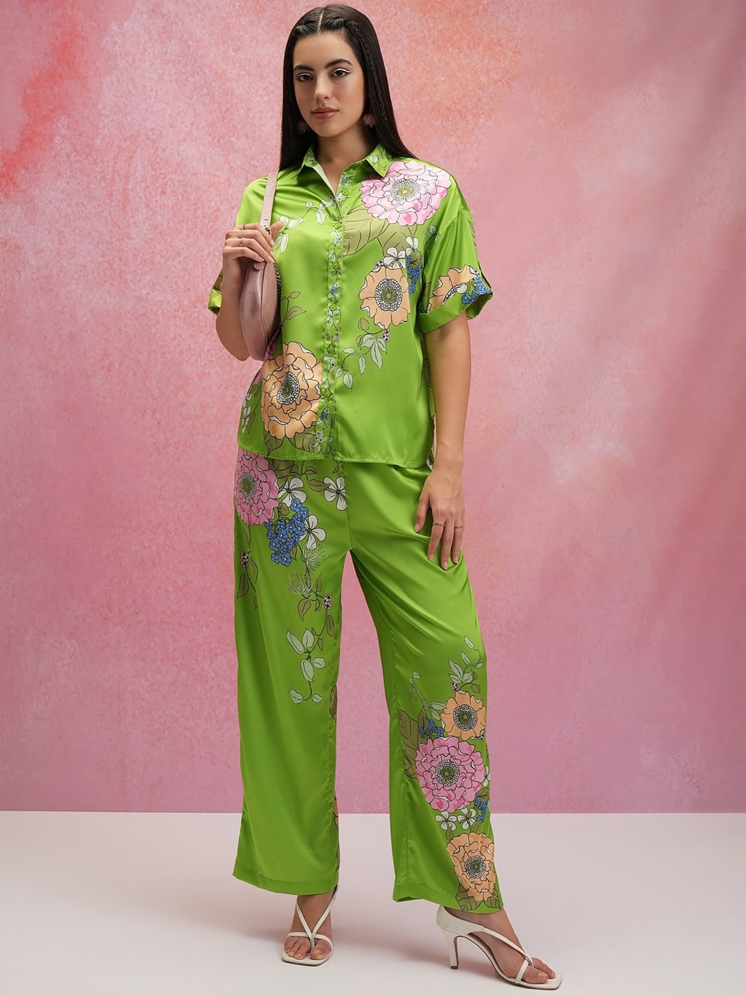 

Tokyo Talkies Printed Shirt & Trouser Co-Ord, Green