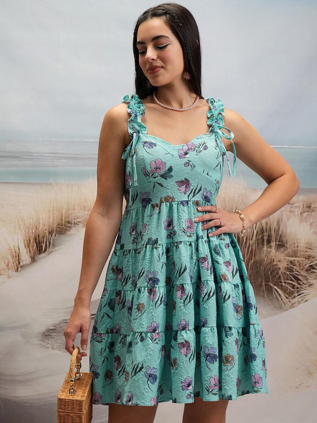 

Tokyo Talkies Floral Print Fit & Flare Dress, Green