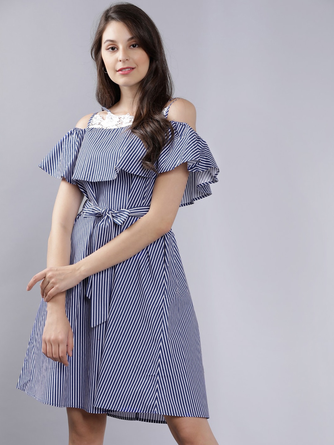 

Tokyo Talkies Striped Cold-Shoulder Fit & Flare Dress, White