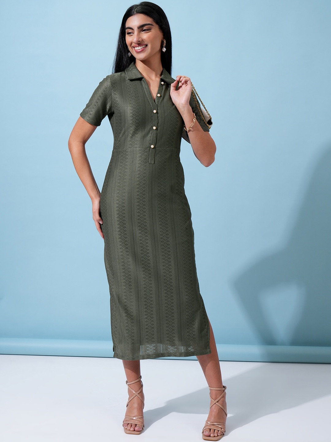 

Tokyo Talkies Striped Shirt Midi Dress, Olive