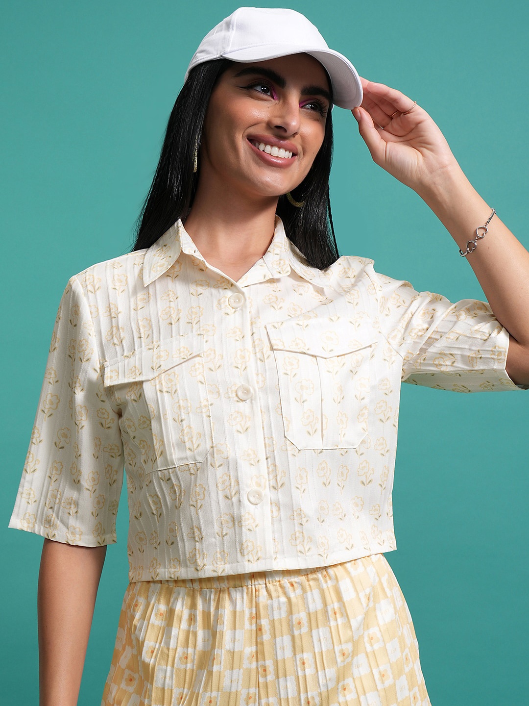 Tokyo Talkies Floral Printed Shirt Collar Shirt With Shorts Co-Ords, Yellow