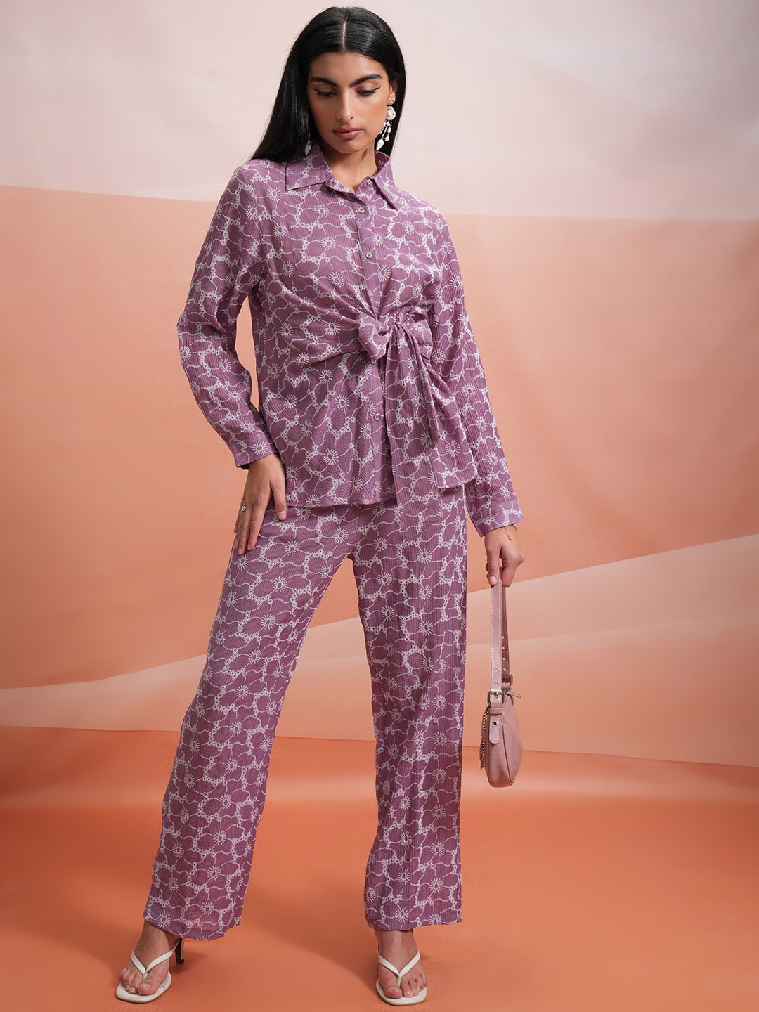 

Tokyo Talkies Floral Printed Shirt & Trouser Co-Ord, Mauve