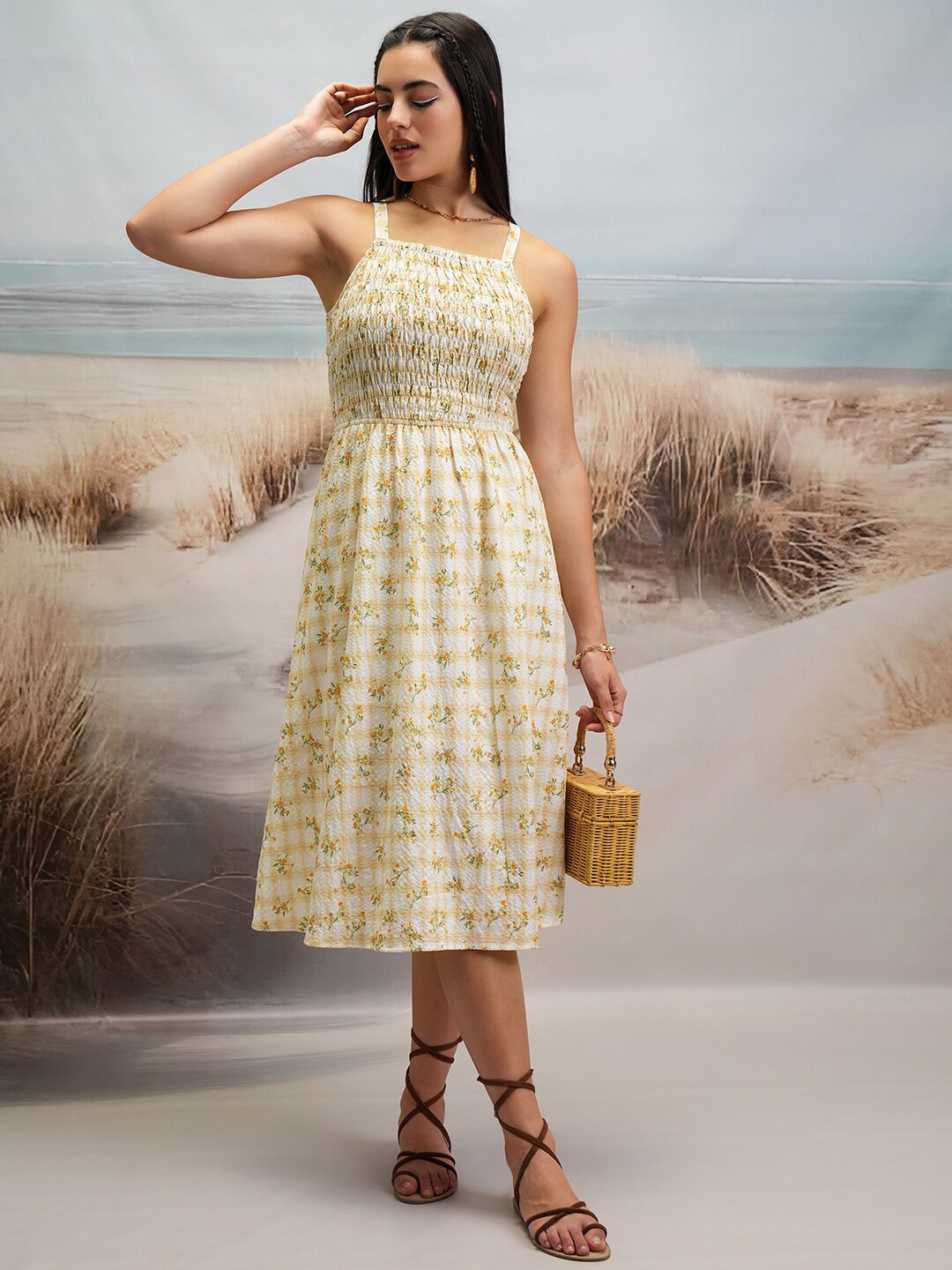 

Tokyo Talkies Floral Print Fit & Flare Midi Dress, Yellow