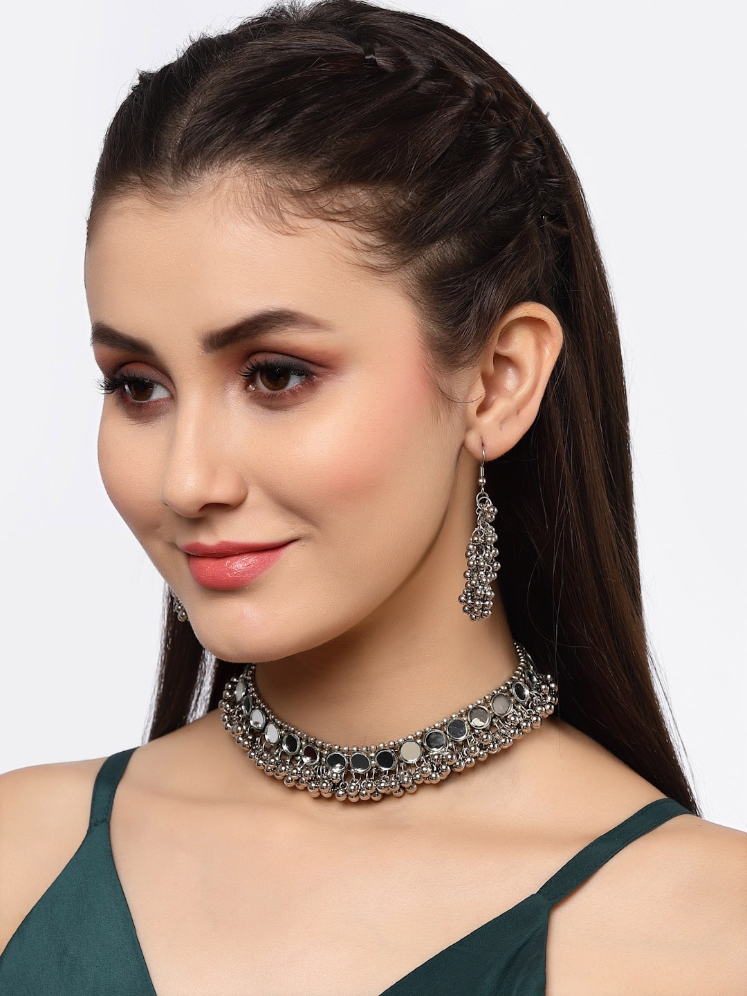 

CHUI MUI Mirror Studded & Beaded Jewellery Set, Silver