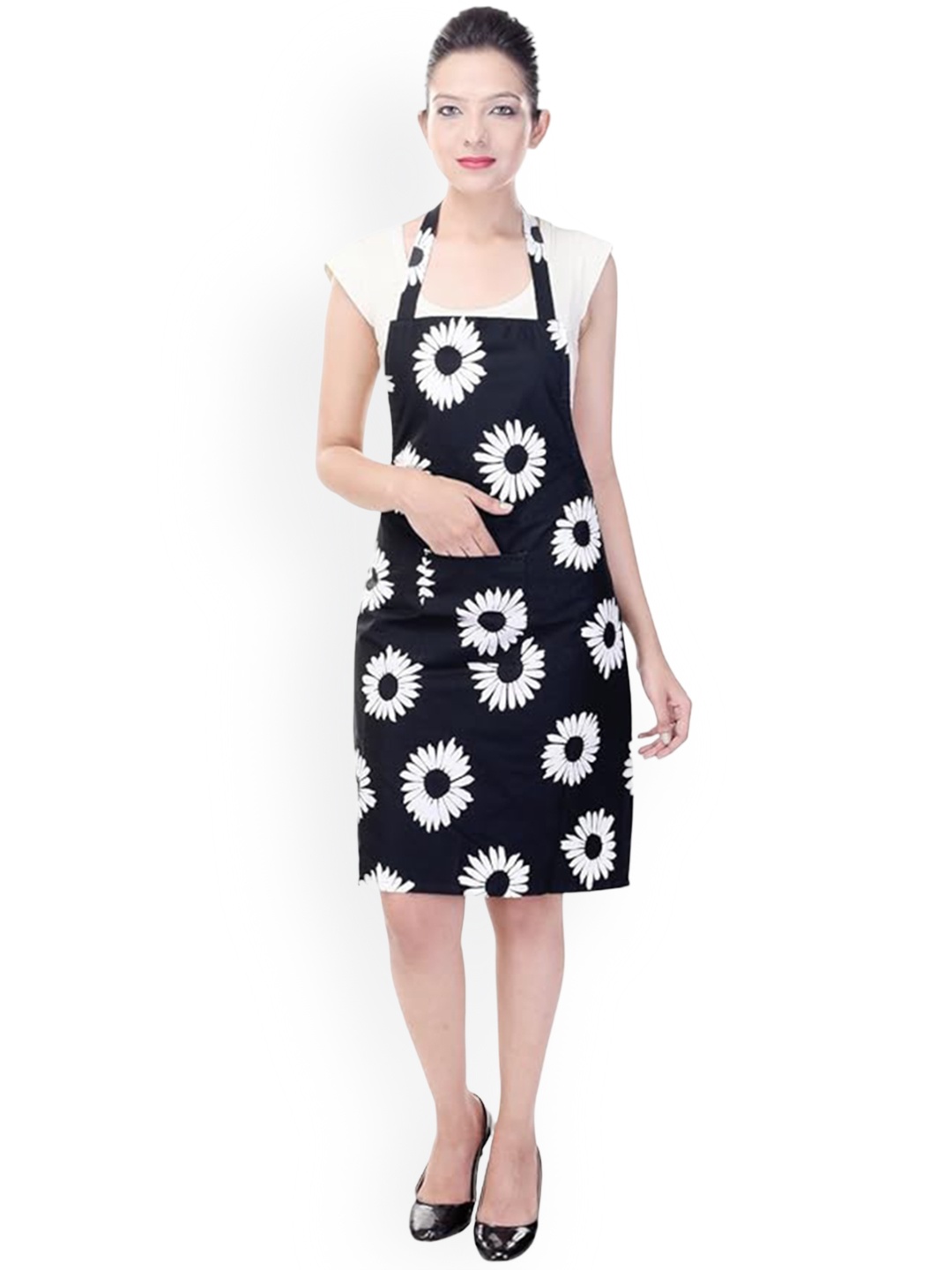 

SWITCHON Black & White Floral Printed Cotton Waterproof Apron