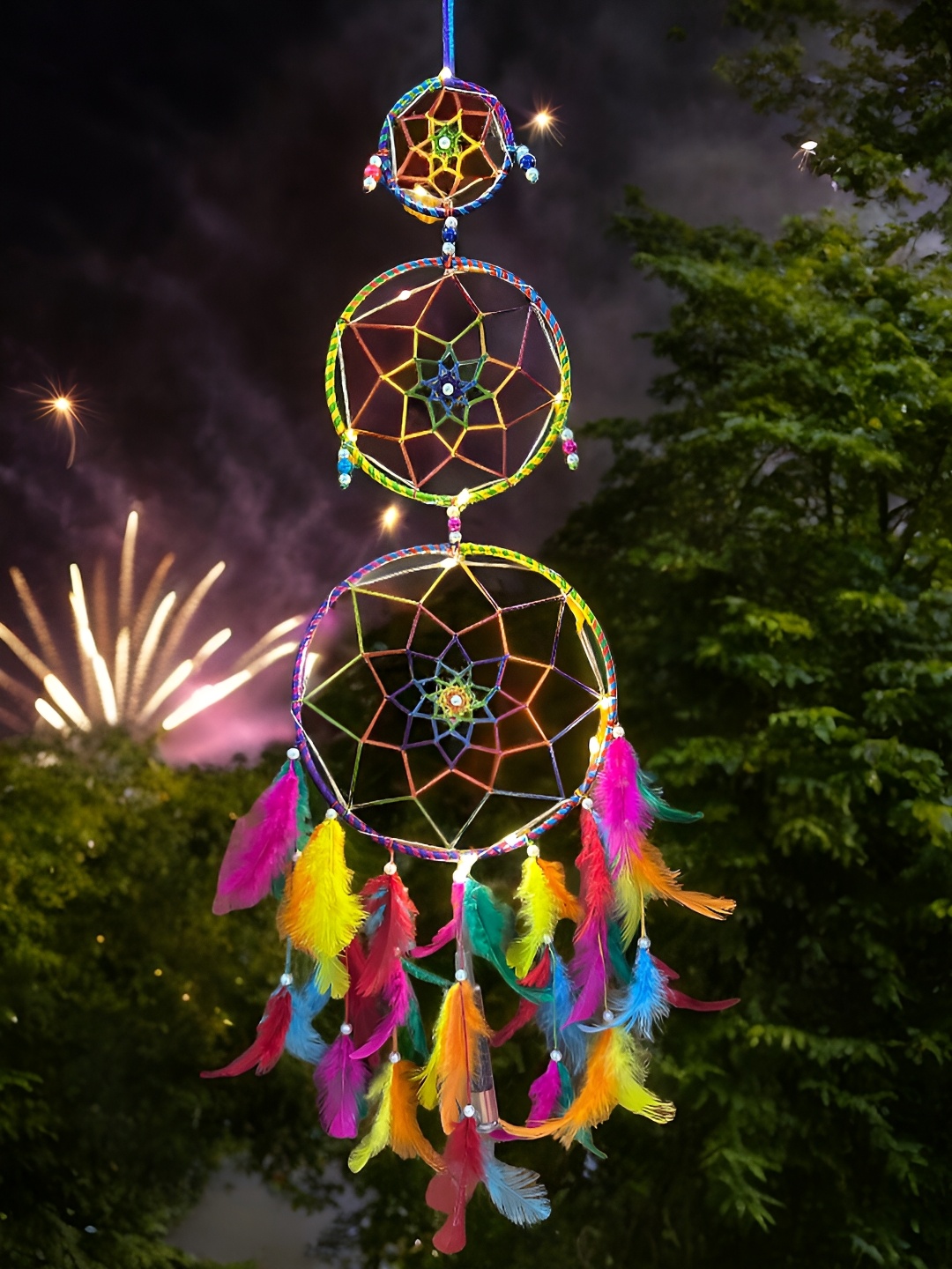 

BS AMOR Pink & Blue Wall Hanging Dream Catcher With Feathers & Led Lights