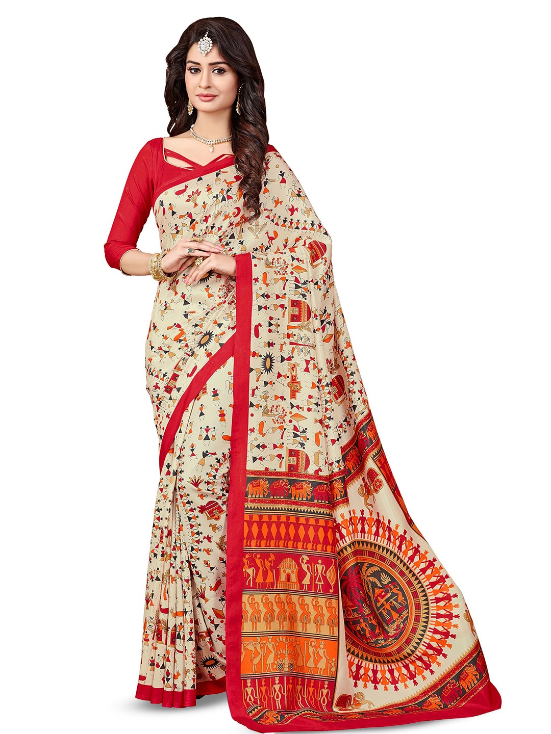 

MIRAAN Ethnic Motifs Mysore Silk Saree, Red