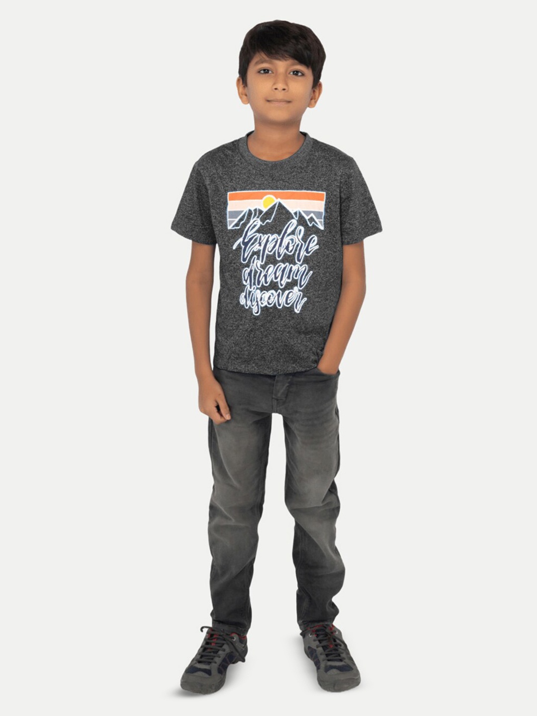

BAESD Boys Typography Printed Applique T-shirt, Black