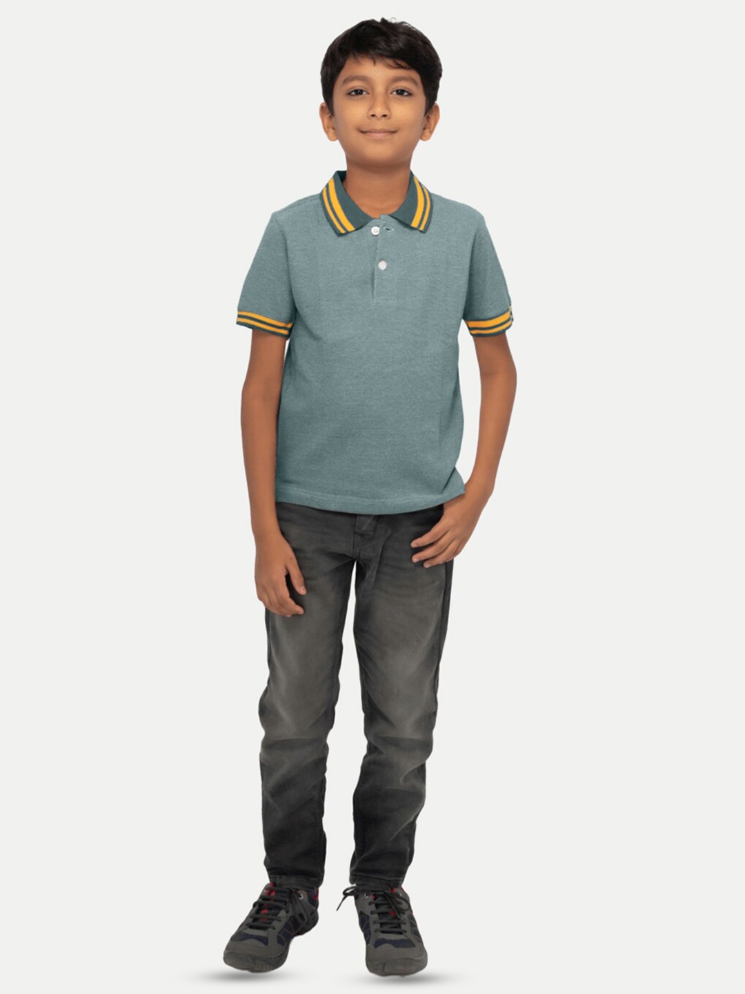 

BAESD Boys Polo Collar Applique T-shirt, Green