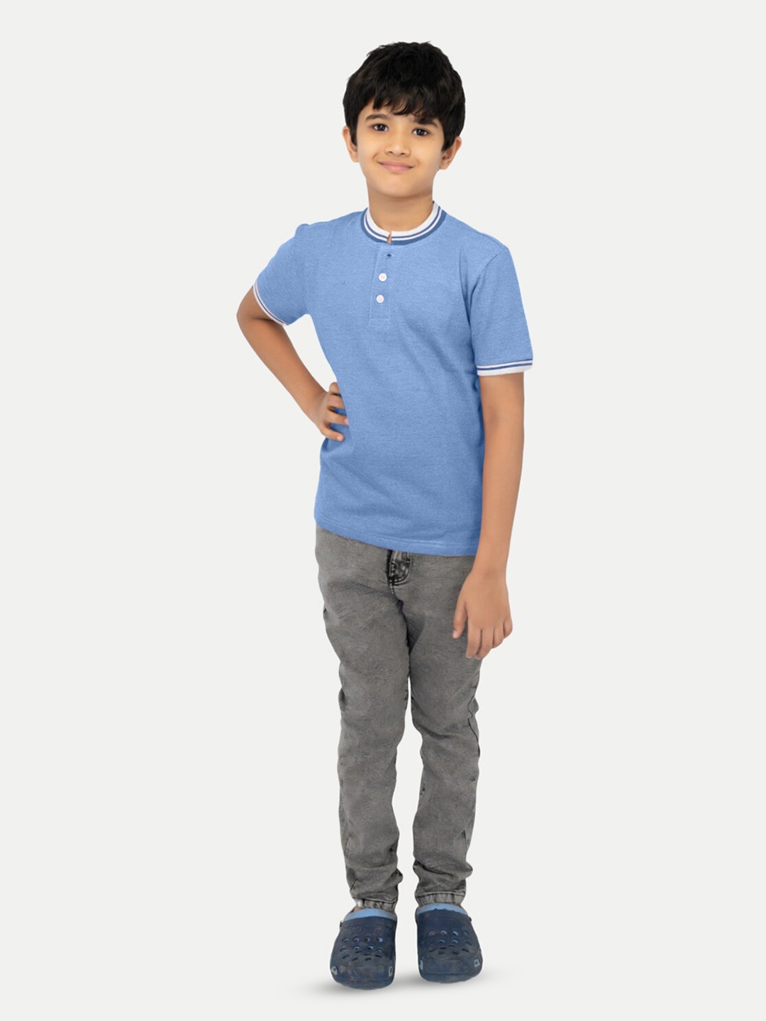 

BAESD Boys Henley Neck Pockets T-shirt, Blue