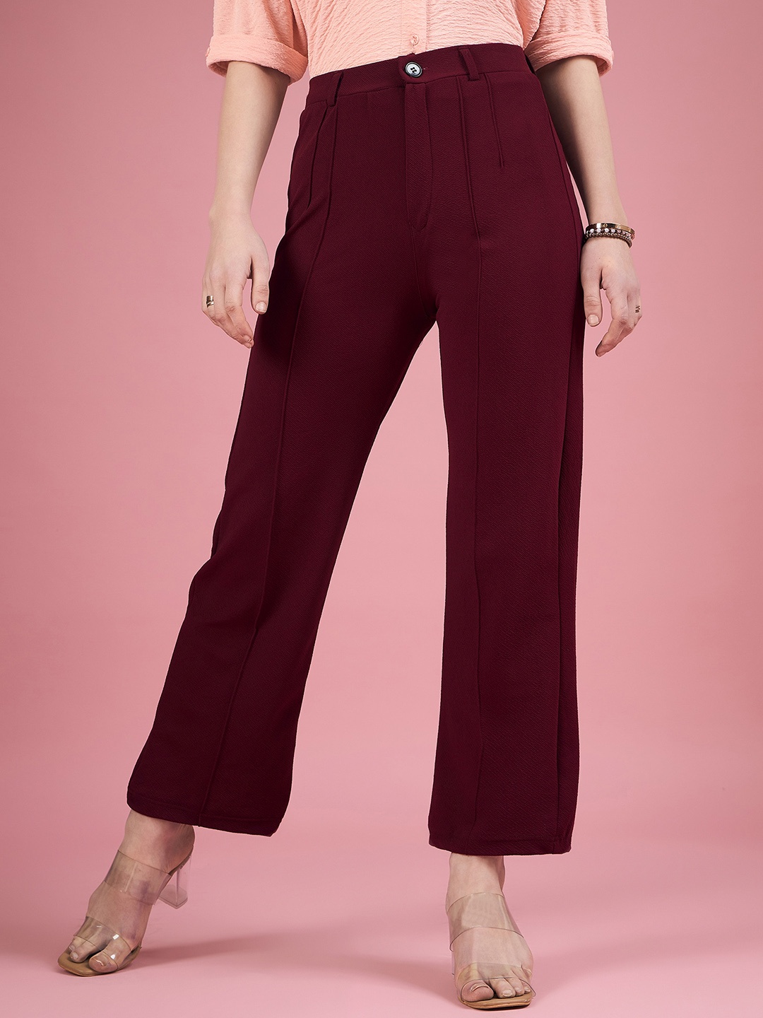 

DressBerry Women Relaxed Straight Fit High-Rise Easy Wash Trousers, Purple