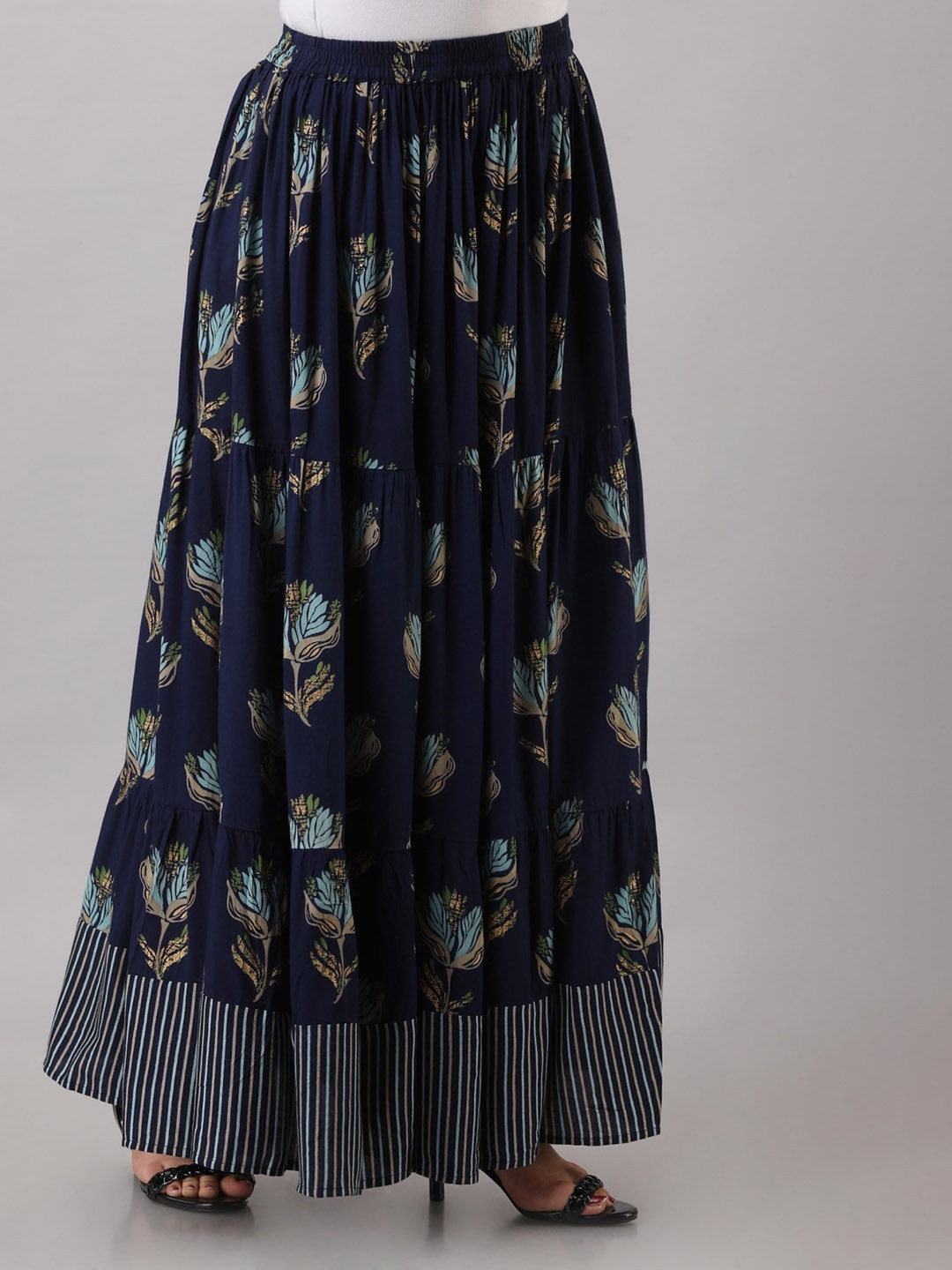 

KALINI Printed Flared Maxi Skirt, Blue