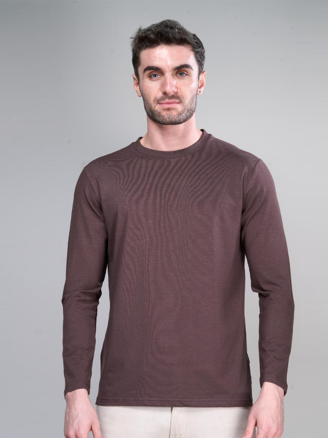 

INTERWOVE Round Neck Long Sleeves Bamboo Slim Fit T-shirt, Brown