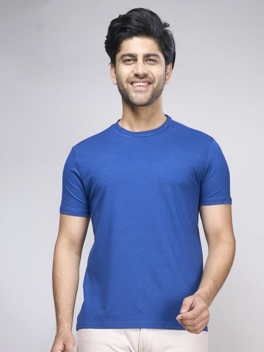 

INTERWOVE Men Solid Bamboo Cotton Slim Fit T-shirt, Blue