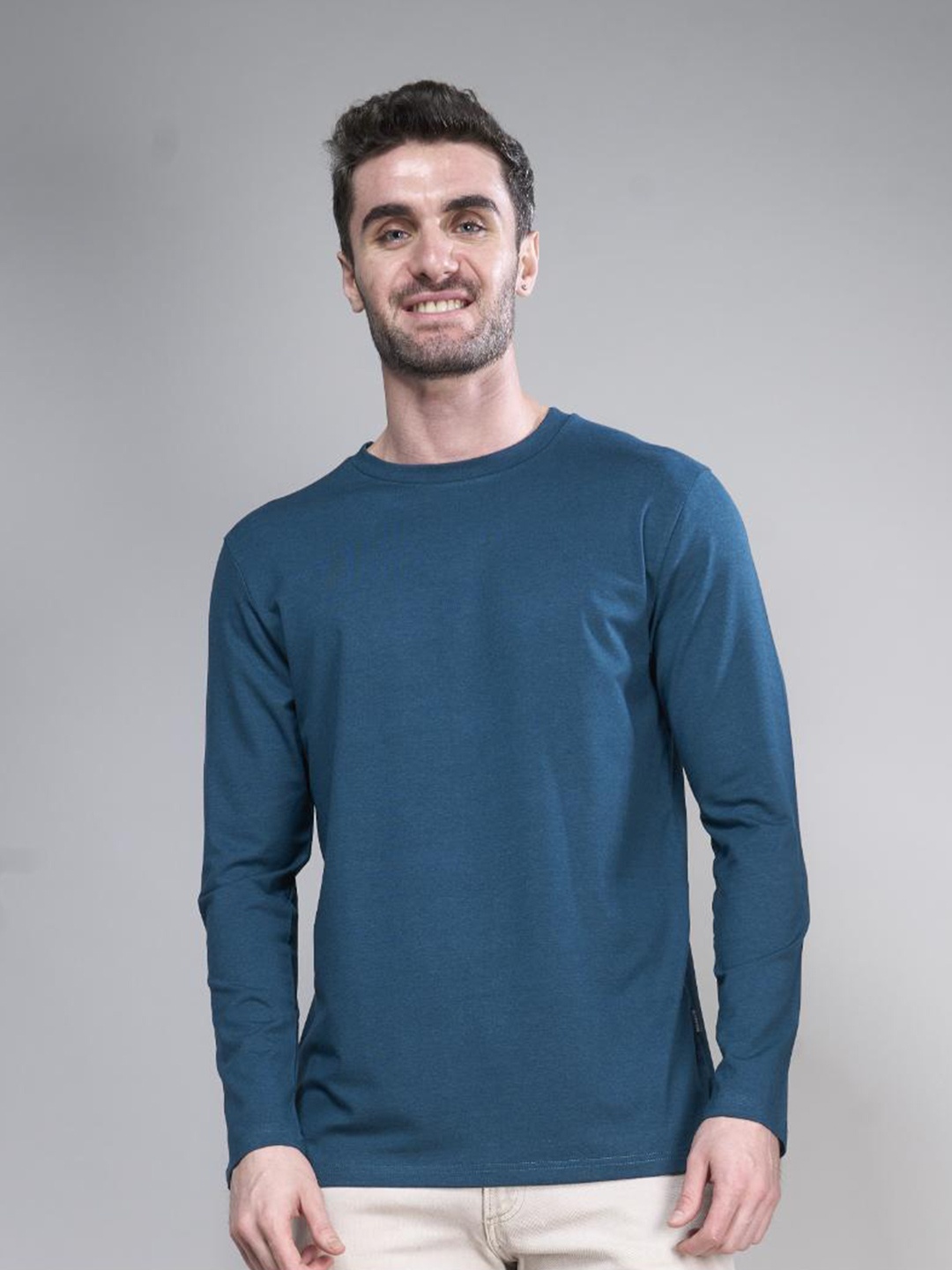 

INTERWOVE Round Neck Long Sleeves Bamboo Slim Fit T-shirt, Teal