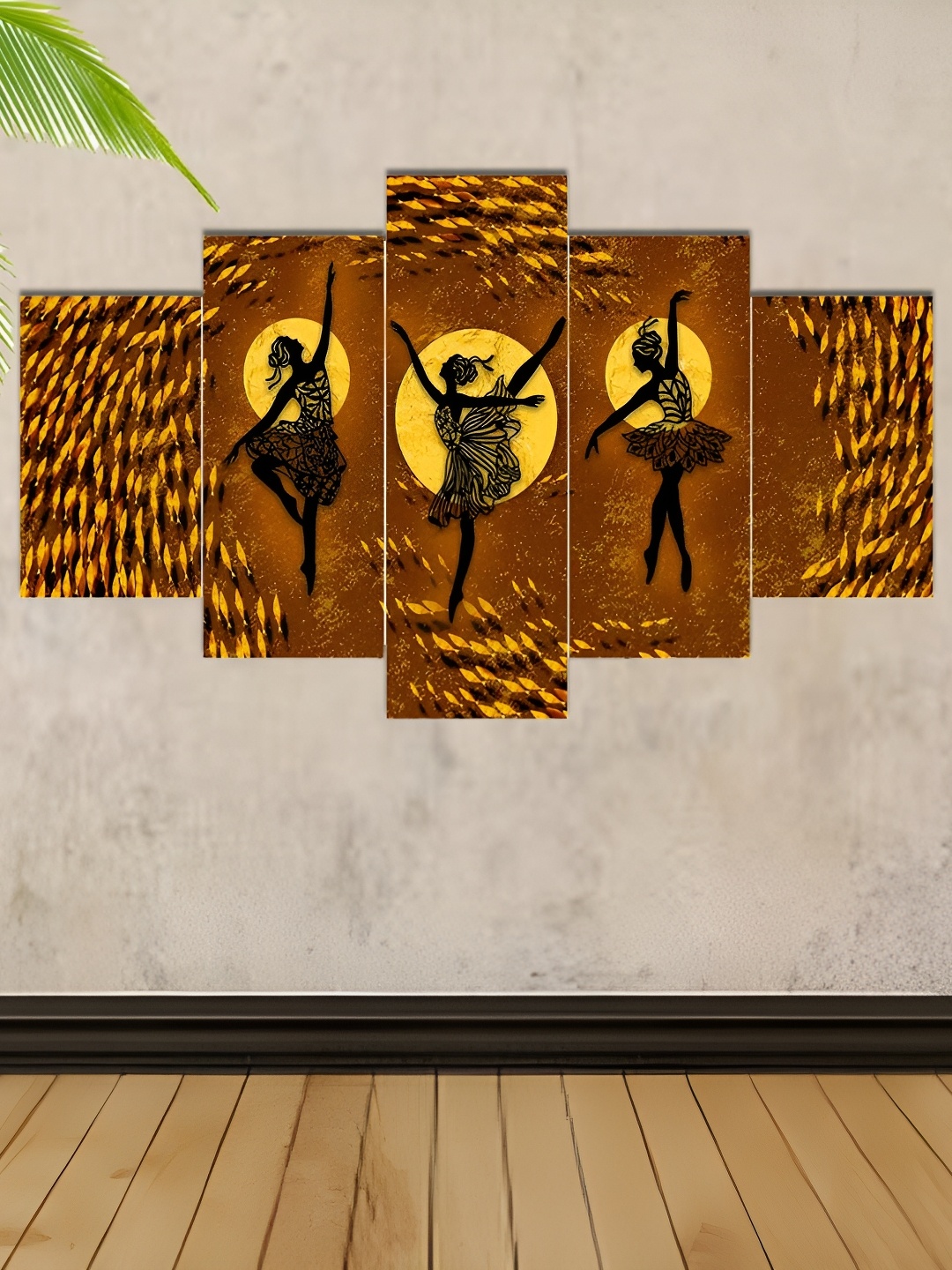 

masstone Brown & Yellow 5 Pieces Abstract Painting Wall Art