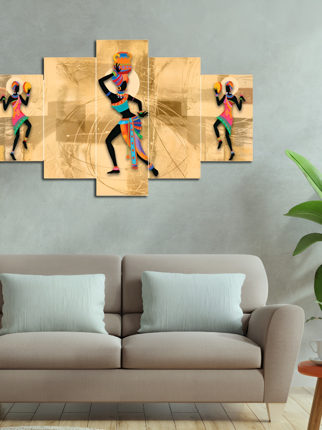 

masstone Cream & black 5 Pieces Abstract Paintings Wall Art