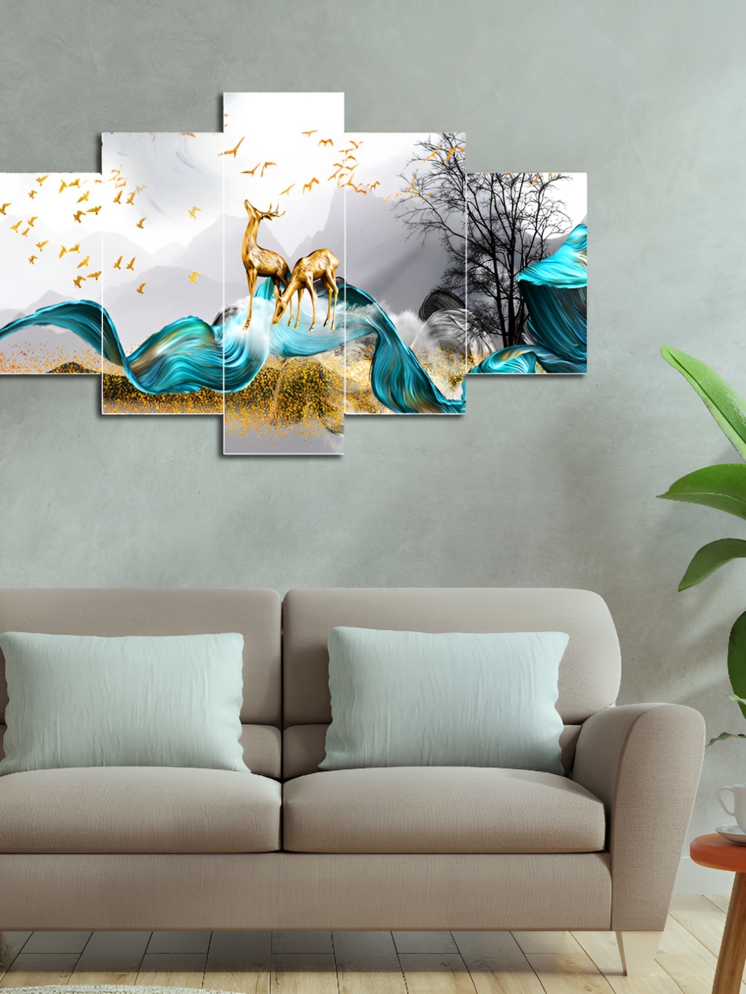 

masstone White & Blue 5 Pieces Abstract Painting Wall Art