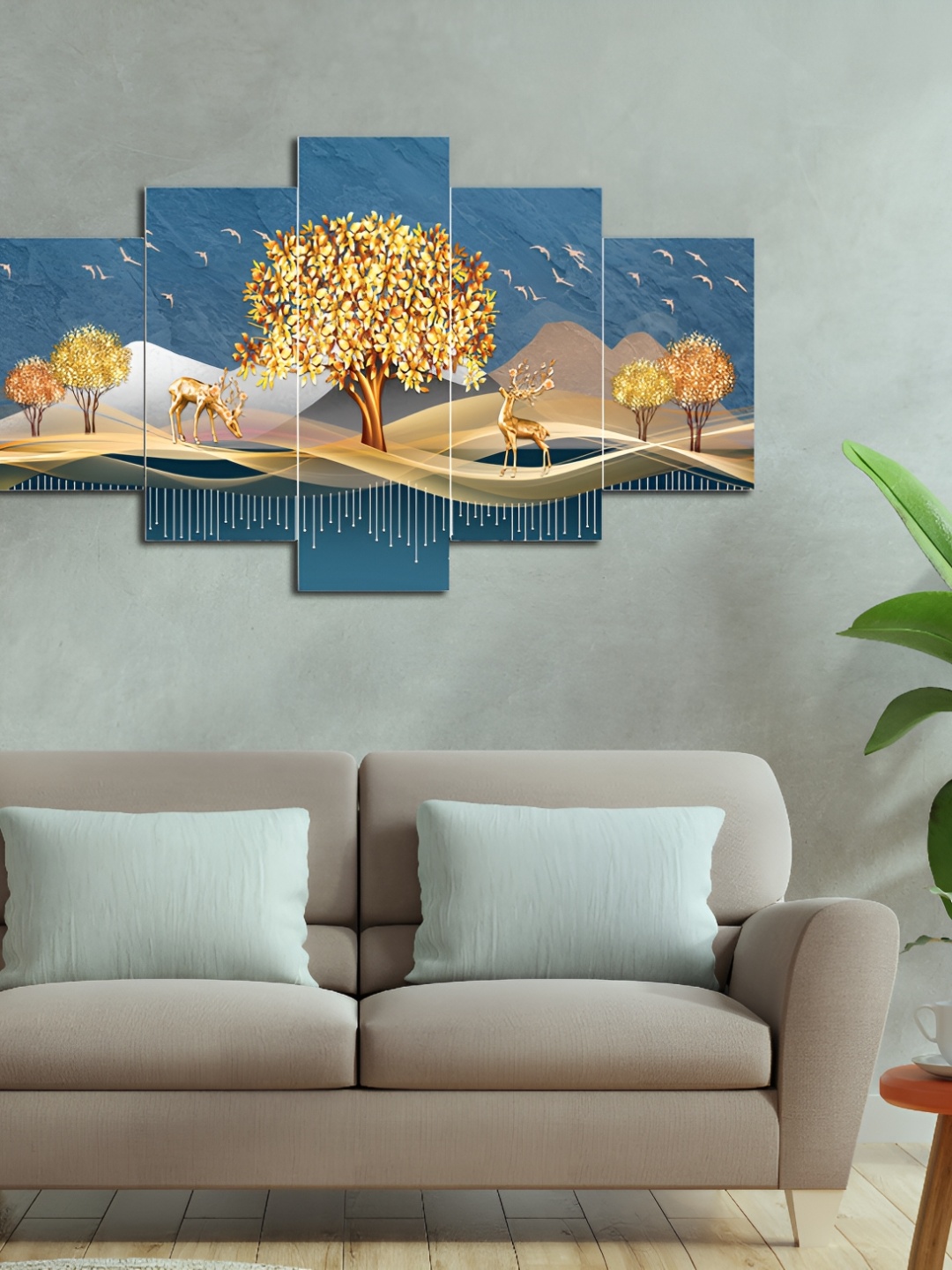 

masstone Blue & Cream 5 Pieces Abstract Paintings Wall Art