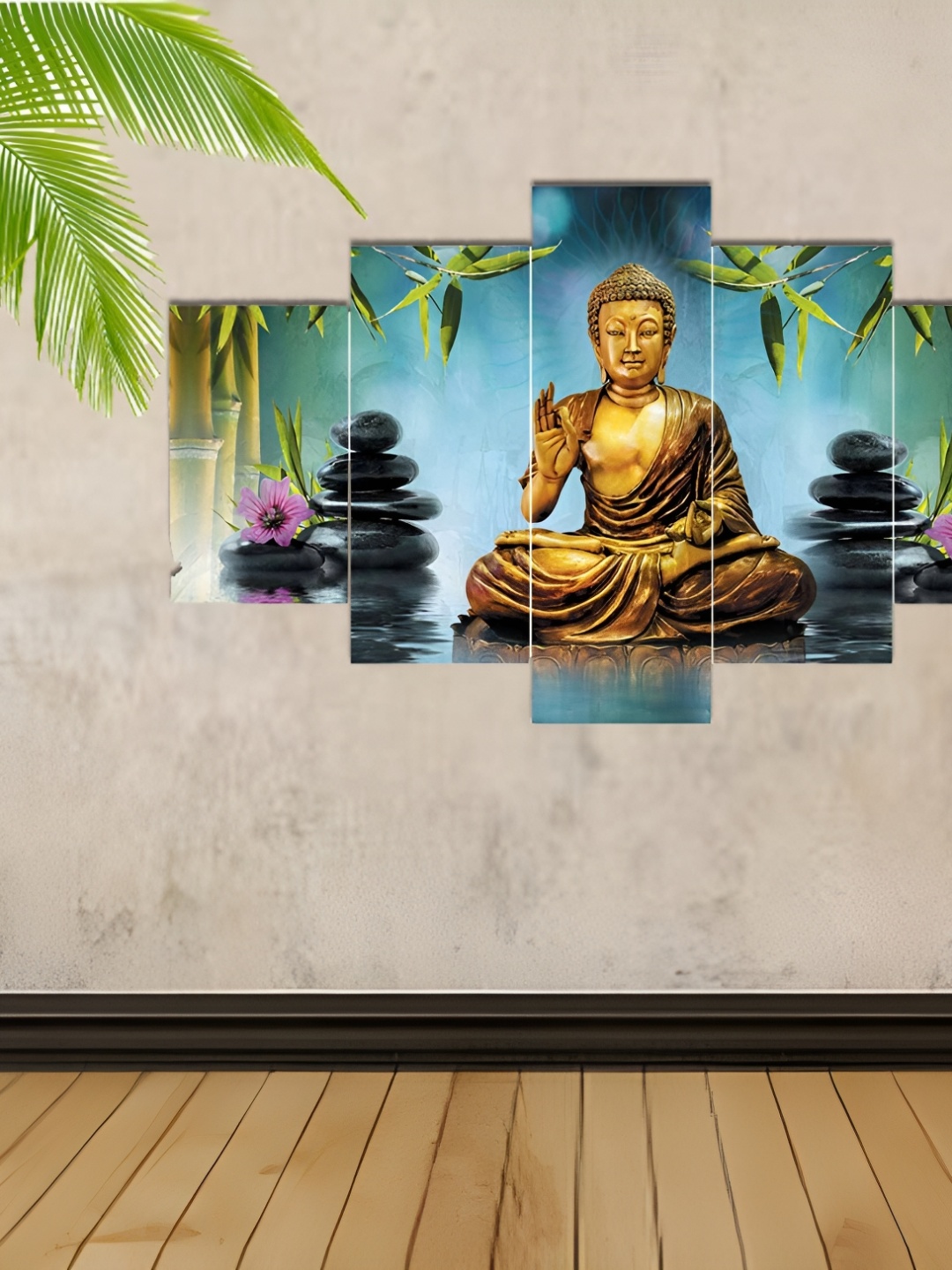 

masstone Gold Toned & Blue 5 Pieces Religious Painting Wall Art