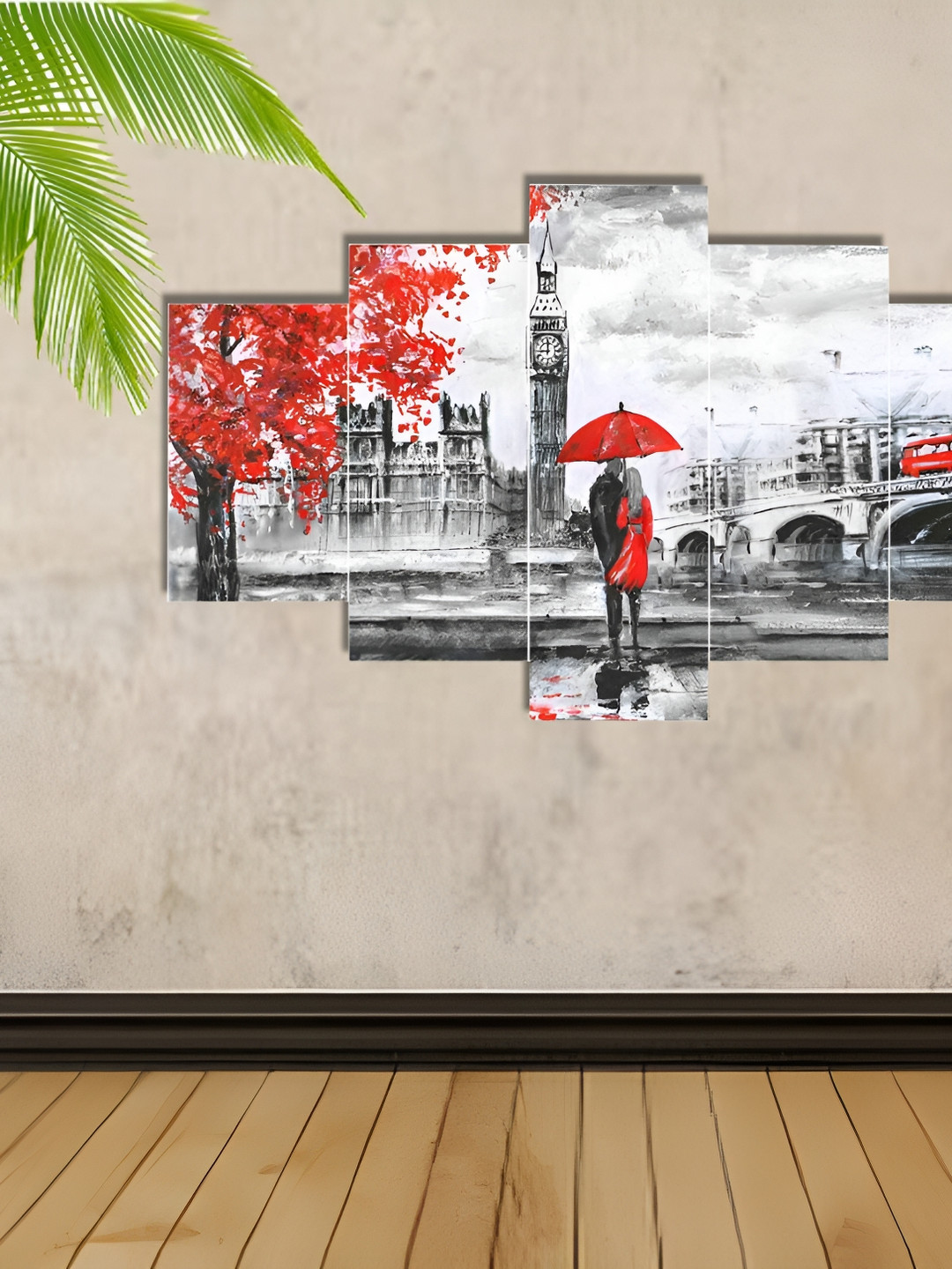 

masstone White & Red 5 Pieces Abstract Painting Wall Art