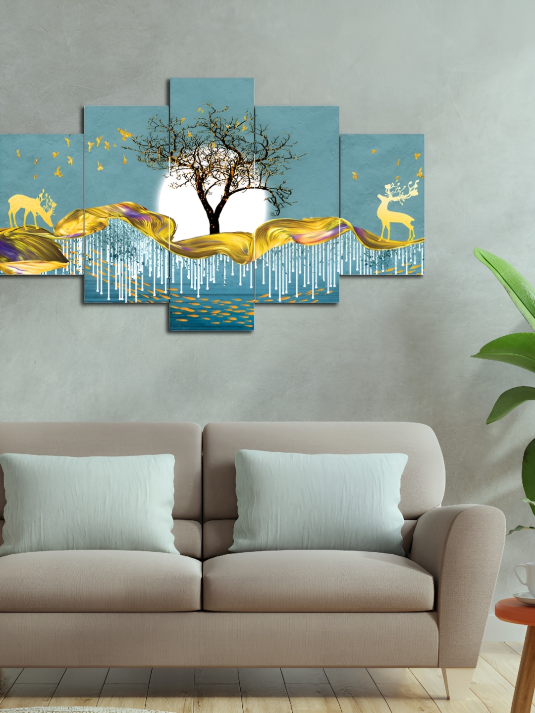 

masstone Blue & Cream 5 Pieces Abstract Paintings Wall Art